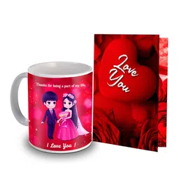 ME & YOU 2-Pcs Red & White Printed Coffee Mug & Greeting Card Valentine Gift Sets-9