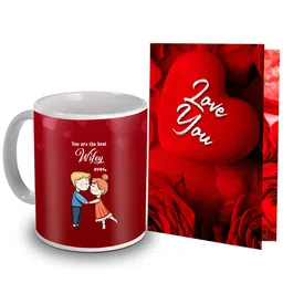 ME & YOU 2-Pcs Red & White Printed Coffee Mug & Greeting Card Valentine Gift Sets-10