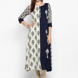 Vbuyz Women Blue & Grey Printed A-Line Kurta-picture-49