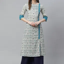 YASH GALLERY Women White & Blue Ethnic Motifs Printed Kurta-image-15