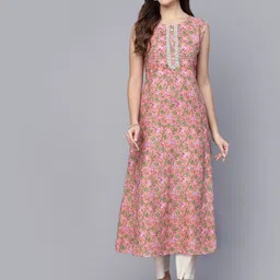Stylum Floral Printed Gotta Patti A-Line Pure Cotton Kurta-picture-27