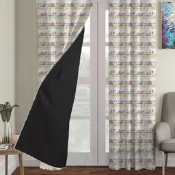HOUZZCODE White & Multicoloured Black Out Door Curtain-11