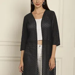Dressitude Self Design Longline Cotton Open Front Shrug-24