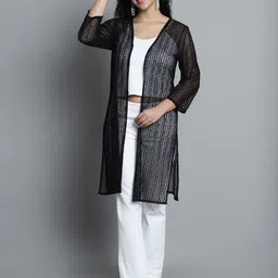 Dressitude Self Designed Cotton Longline Open Front Shrug-43