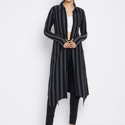 Hypernation Women Black & Grey Striped Longline Shrug-20