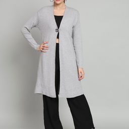 BROOWL Self Design Woollen Open Front Longline Shrug-18