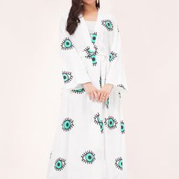 First Resort by Ramola Bachchan Conversational Printed Cotton Longline Shrug With Belt-50