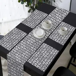 OASIS Grey & White 5 Pieces Printed Cotton Table Mats with Runner-image-75