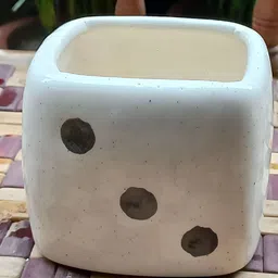 INDIA MEETS INDIA White Ceramic Dice Shaped Planter-image-1