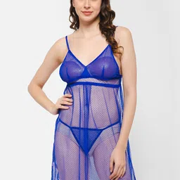 Clovia Basic Semi-Sheer Babydoll With Matching G-string-image-3