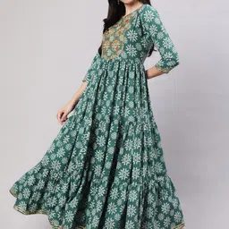 GLAM ROOTS Ethnic Motifs Printed Embroidered Tiered Fit & Flare Ethnic Dress-image-29