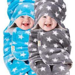 OyO Baby Grey & Blue 2 Pieces Fleece Mild Winter 553 GSM Single Bed Blankets-image-10