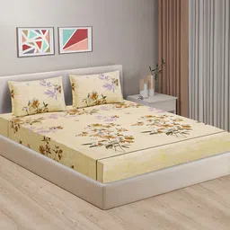 Good Homes by Home Candy Cream Floral Cotton 144 TC King Bedsheet & 2 Pillow Covers-picture-14