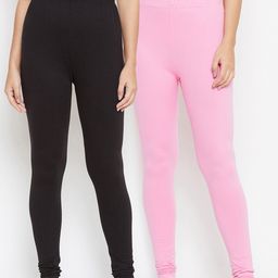 Bitterlime Women Pack Of 2 Solid Cotton Churidar-Length Leggings-image-31