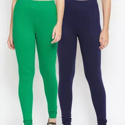 Bitterlime Women Pack Of 2 Solid Cotton Churidar Length Leggings-image-39