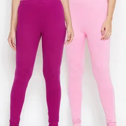 Bitterlime Pack of 2 Solid Churidar Length Legging-image-40