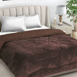 FABINALIV Brown Striped Woolen Heavy Winter Double Bed Comforter-17
