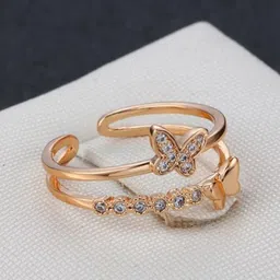 MYKI Rose Gold-Plated CZ-Studded Butterfly Finger Ring-image-60