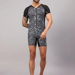 VECTOR X Men Abstract Printed V-Neck Bodysuit Swimwear-picture-13