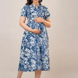 CELEBRAVO Floral Printed Pure Cotton Fit & Flare Maternity and Feeding Midi Ethnic Dress-picture-57