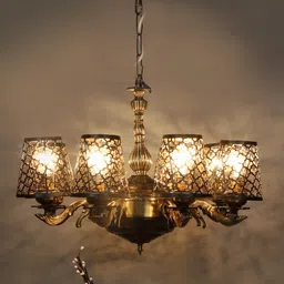 Devansh Black & Gold-Toned Self Design Metal Etching 8 Lamp Shades Chandelier-23