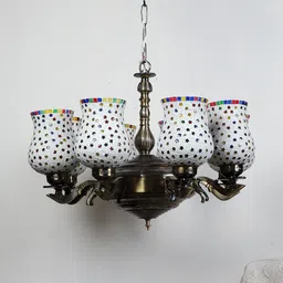 Devansh White & Yellow Mosaic Design Glass 8 Shades Chandelier-45