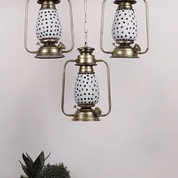Devansh White & Red Textured Antique Quintuple Lantern Hanging Lamp-14