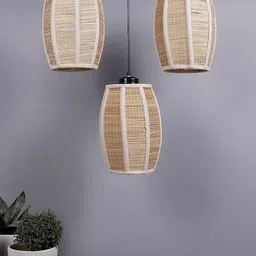 Devansh Beige & Black Textured Dholak Bamboo Cluster Hanging lamp-14