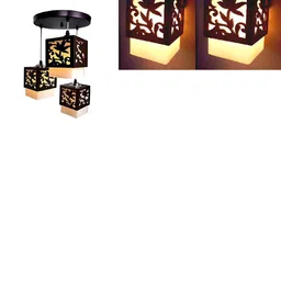 Whiteray Brown & Yellow Wooden Textured Quirky Ceiling Lamp-4