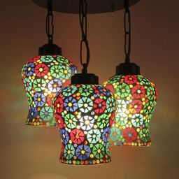 Devansh Multicolor Mosaic Glass Cluster Hanging Lamp-11
