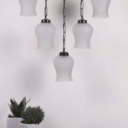 Devansh White & Black Quintuple Glass Hanging Lamp-42