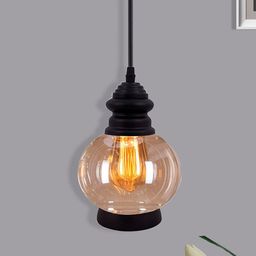 Homesake Black Adjustable Hanging Light With Amber Glass Jar Shade-picture-22