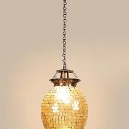 Devansh Gold Toned Mosaic Glass Spherical Hanging Lamp-image-18