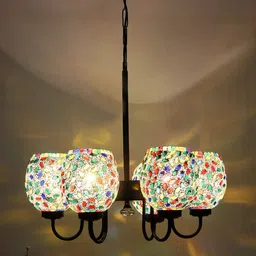 Devansh White & Yellow Mosaic Design Glass 6 Shades Chandelier-27