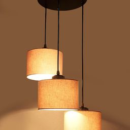 Devansh Grey Cotton Round Drum Cluster Hanging Lamp-17