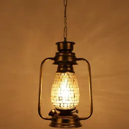Devansh Gold-Toned Glass Lantern Ceiling Lamp-picture-44