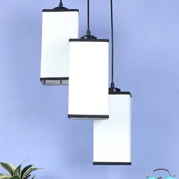 Devansh White Cotton Triple Square Cluster Hanging Lamp-20