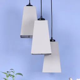 Devansh Grey Cotton Triple Pyramid Cluster Hanging Lamp-34