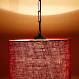 Devansh Maroon Square Shaped Jute Drum Hanging Lamp-picture-28