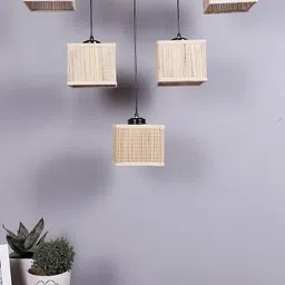 Devansh Beige & Black Bamboo Quintuple Hanging lamp-25