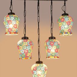 Devansh White & Blue Mosaic Design Glass Ceiling Lamp-31