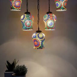 Devansh White & Red Mosaic Design Glass Ceiling Lamp-21