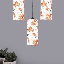 Devansh White & Orange-colored Cluster 3 Round Hanging Lamps & Floral Printed Cotton Shade-picture-17