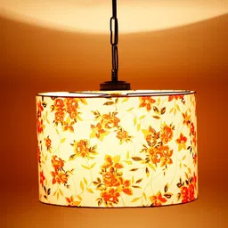 Devansh Multicolored Floral Print Cotton Drum Hanging Lamp-7