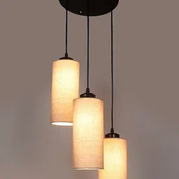Devansh Grey Set Of 3 Cotton Cylindrical Cluster Hanging Lamp-6