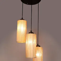 Devansh Beige Cylindrical Bamboo Cluster Hanging Lamp-23