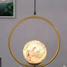 Homesake Red & Gold-Toned Round Planet Series Frosted Glass Globe Ceiling Lamp-30