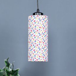 Devansh Multicolored Printed Cylindrical Iron Cotton Shade Hanging Lamp-0