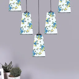 Devansh Blue & Green Cotton Pyramid Quintuple Hanging Lamp-image-42
