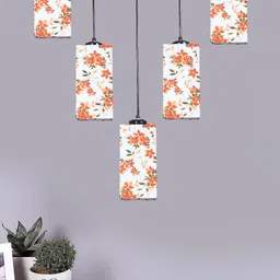 Devansh White Floral Printed Quintuplet Hanging Ceiling Lamp-32